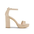 thumbnail image 3 of BLISSFUL STEP Chaussures pour Femmes en Faux Suède à Talon Épais Haut Plateforme à Bride à la Cheville Sandales à Bout Ouvert Beige 7,5, 3 of 7