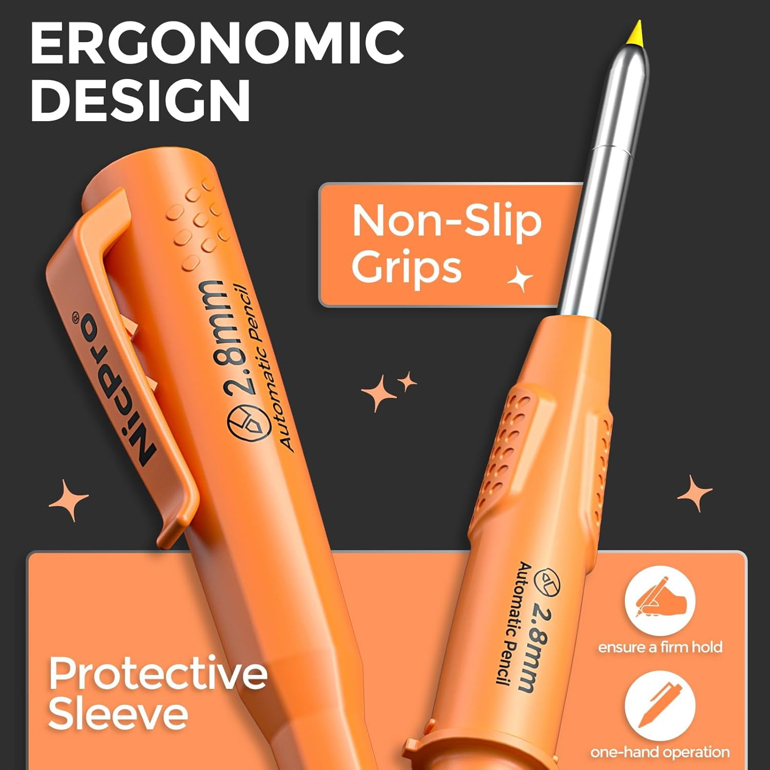 Nicpro 6 Pack CP3000 Carpenter Pencil with Sharpener, Mechanical Pencils Set with 78 Refill, Heavy Duty Construction Pencil, Carpenter Tools for Architect Marking