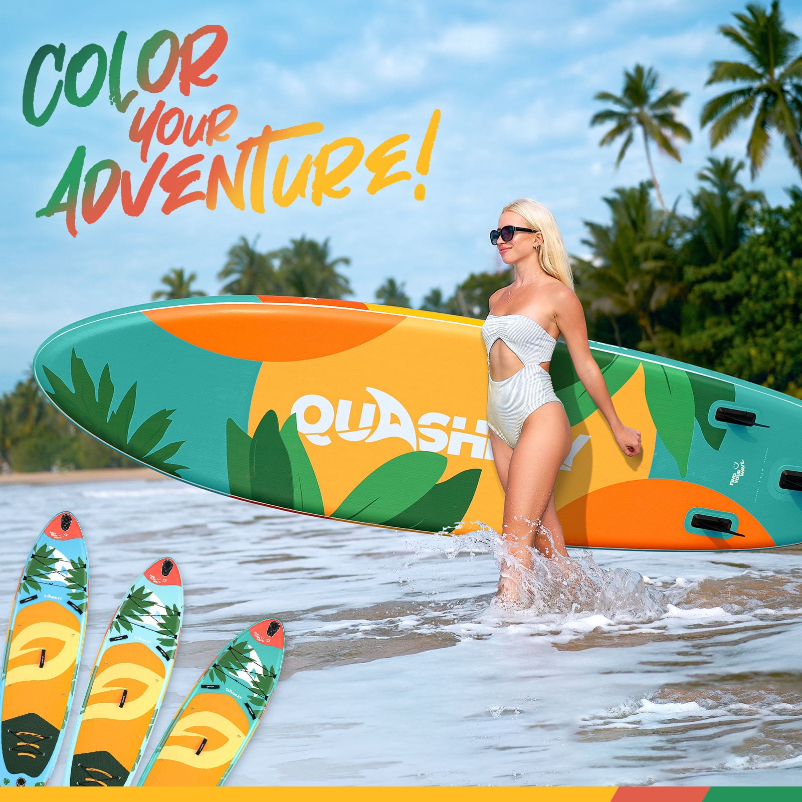 Quashley Wide Inflatable Stand up Paddle Board, 11 ft x 34 inch All-Around SUP Board with Paddle, Hand Pump, Backpack and Leash