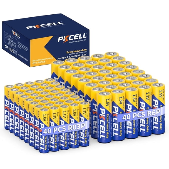 PKCELL 1.5V Carbon Zinc AA & AAA Batteries (40 Double A   40 Triple A), 80-Count Value Pack for Household Devices