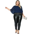 thumbnail image 3 of DARING DIVA Women's Plus Sequin Half Batwing Sleeve Glitter Party Blouse 1X Navy Blue, 3 of 6