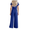 thumbnail image 4 of Atogsazn Women's 2 Piece Outfits Lounge Sets Ruched Short Sleeve Crop Tops and High Waisted Wide Leg Pants Matching Sets Tracksuit Blue S on Clearance, 4 of 7
