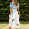 thumbnail image 6 of Karymi Maxi Dresses for Women Crew Neck Short Sleeve Floral Print Midi Dress, Gathered Empire Waist Loose Flowy Summer Casual Sundress Cocktail Dresses for Women, 6 of 6