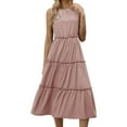 thumbnail image 2 of Delliss Women's Summer Sleeveless Plain Tank Dress Crew Neck Tiered Pleated Long Dress Beach Simple Trendy Sundress, 2 of 7