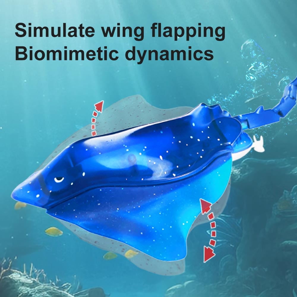 Pool Toys Remote Control Stingray Diving into Water High Simulation Manta ray Lights bulit-in Rechargeable Battery Remote Control Bathtub Summer Pool Toys Great Gift RC Boat for 8-12 Year Kids Blue