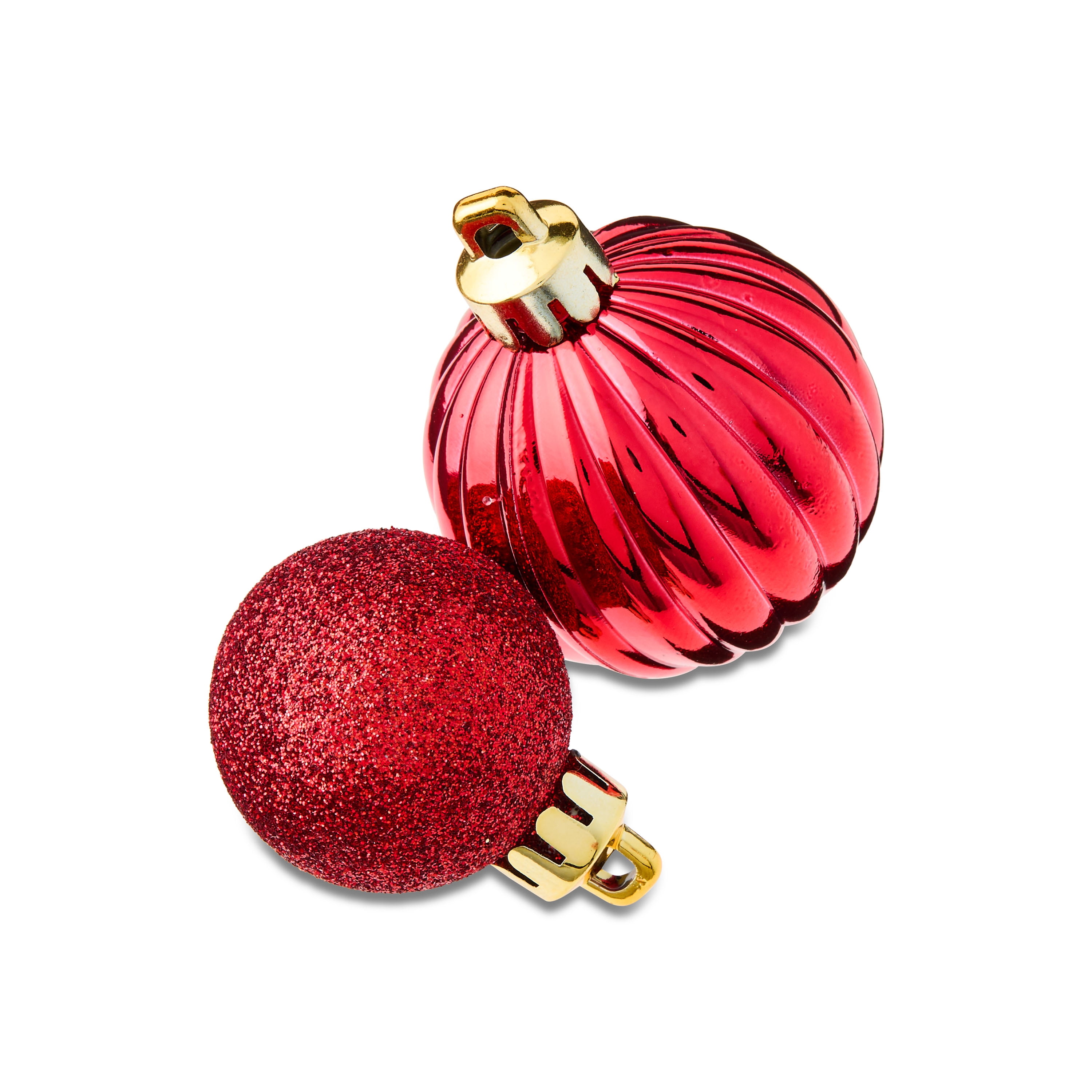 Mini Red Multi-Textured Shatterproof Christmas Ornaments, 20 Count, by Holiday Time