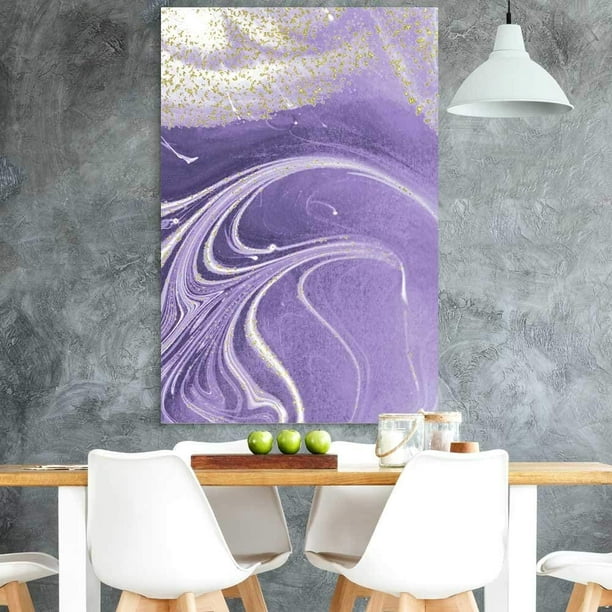 Wall26 Canvas Wall Art Purple Abstract聽paint Spill With Gold Accents Giclee Print Gallery Wrap Modern Home Decor Ready To Hang 16x24 Inches Com - Purple Home Decor Accents