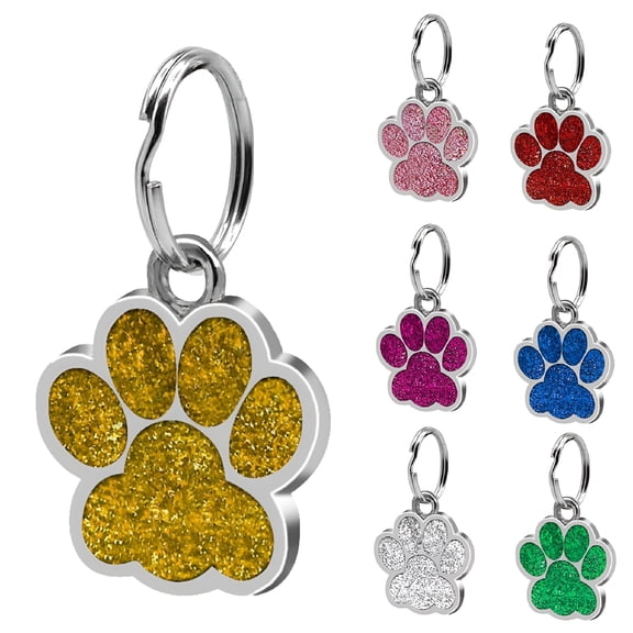 TELOLY Pet ID Tags, Personalized Dog Tags and Cat Tags, Easy to Read, Cute Glitter Paw Pet Tag