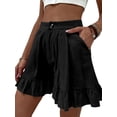 thumbnail image 3 of Qmyliery Women Casual Summer Shorts, Solid Color High Waist Wide-leg Pants with Ruffled Hem, S/ M/ L/ XL/ XXL, 3 of 8