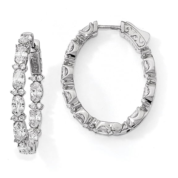 Primal Silver Sterling Silver Rhodium-plated Fancy Cubic Zirconia In and Out Oval Hoop Earrings