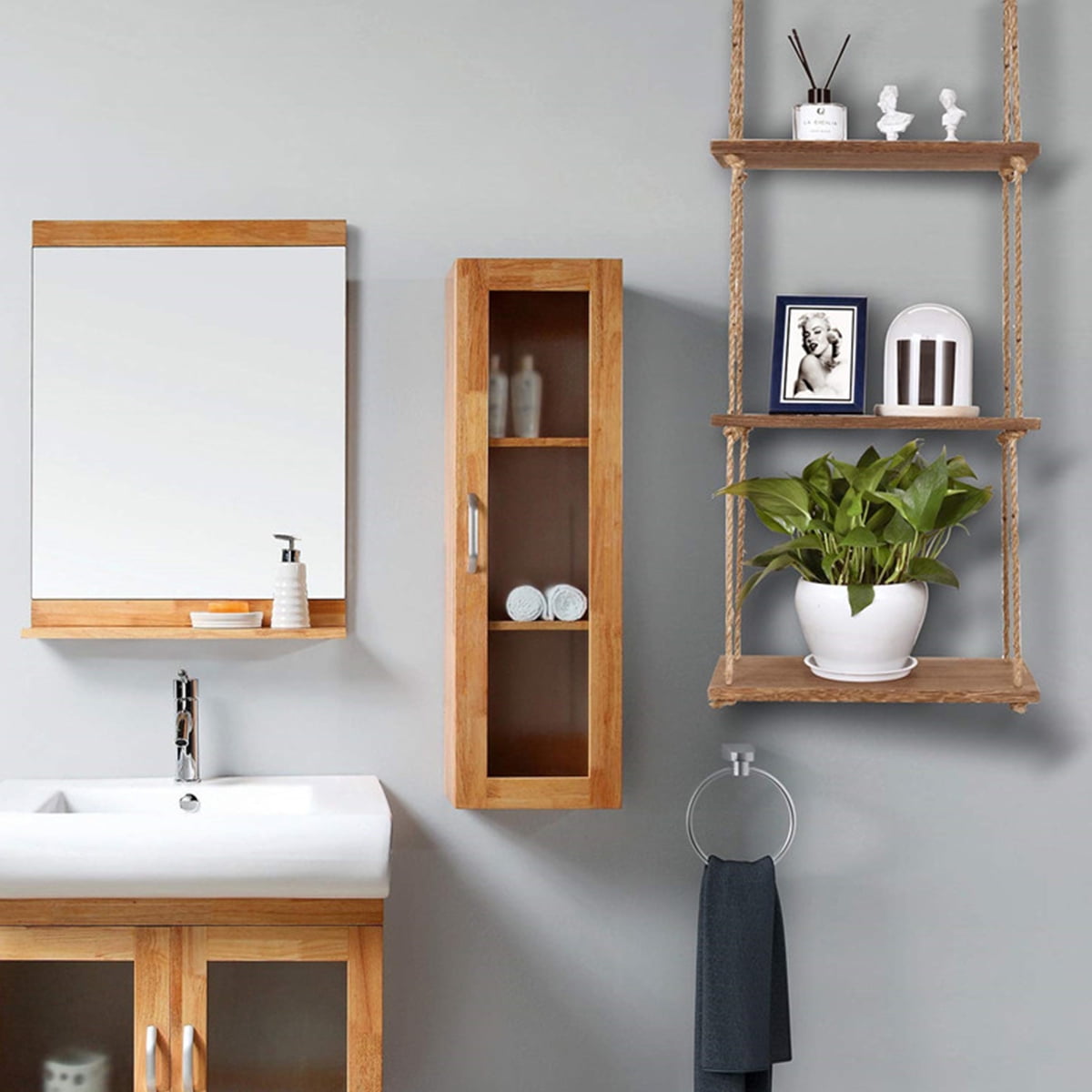 Home Hanging Rack Hanging Shelves with White Cotton Rope ...