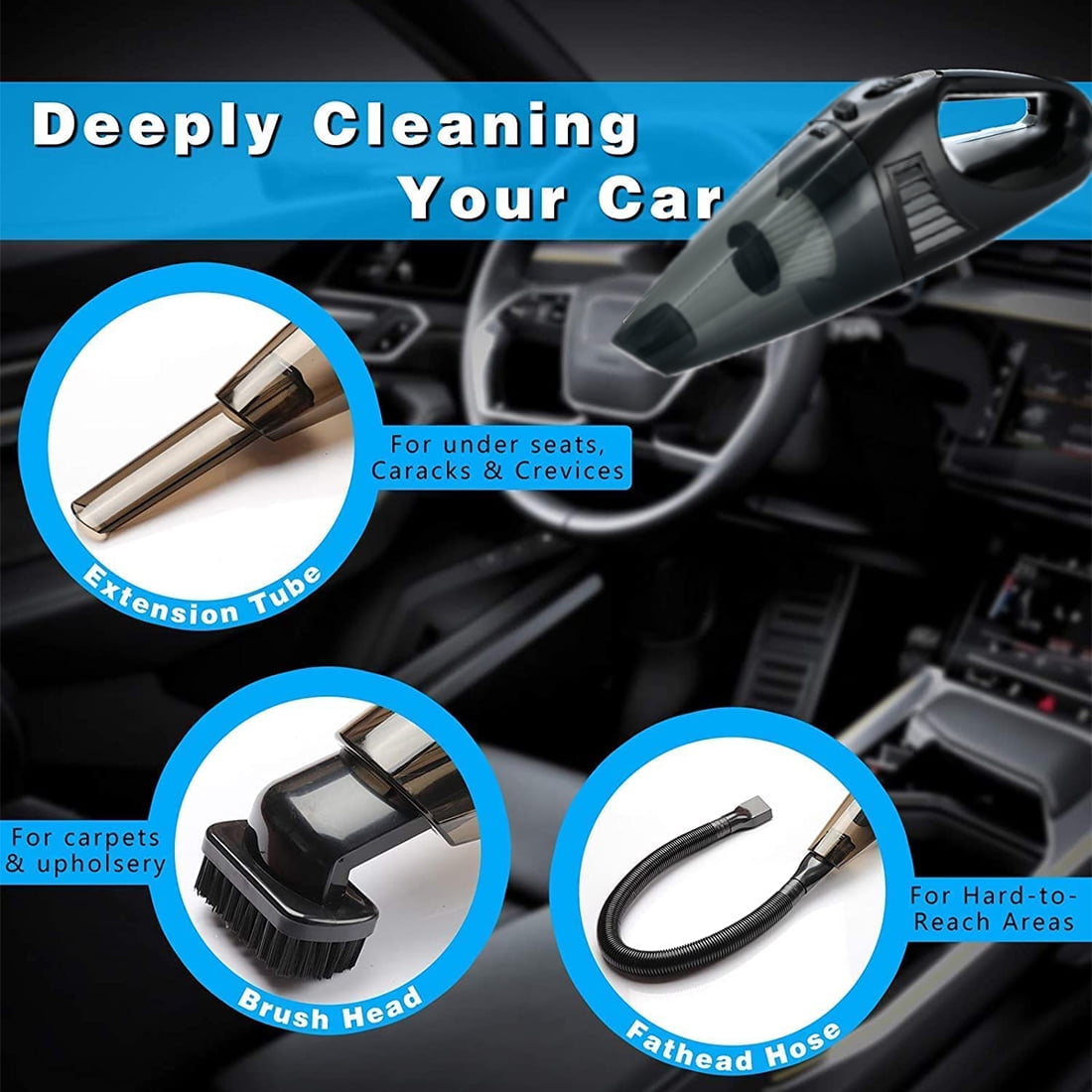 Portable Car Vacuum Cleaner, High Power Cordless Handheld Vacuum For Car, Rechargeable Wet Dry Hand Held duster for Detailing and Cleaning Car Interior Home Car Dual Purpose (Black)