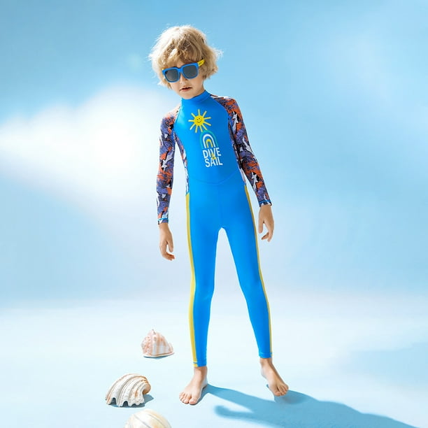 Traje De Surf De Buceo Para Niños Traje de neopreno para niños de una pieza con diseño de cremallera trasera para niñas y niños (azul cielo L)
