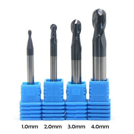 

4Pcs Nitrogen Coated 2 Flutes Ball Nose End Mill CNC Tool Radius 1.0 to 4.0MM