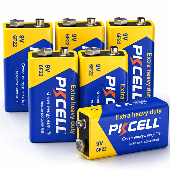PKCELL 6Pcs Size 9V Batteries Super Heavy Duty Power Zinc Carbon