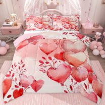 jejeloiu Red Graffiti Love Queen Comforter Set,Happy Valentine's Day Bedding Comforter Set For Girls Teens Reversible 3-Piece