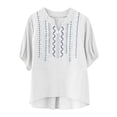 thumbnail image 2 of Neewe Womens Short Sleeve Tops Summer T Shirts Linen Embroidered Vintage Loose Shirt Causal Fashion Basic Tee, 2 of 6