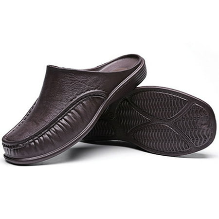 Kitem Summer Men Slippers Solid Color Anti Skid Shoes Slip On Closed Toe Flats Sandals for Indoor