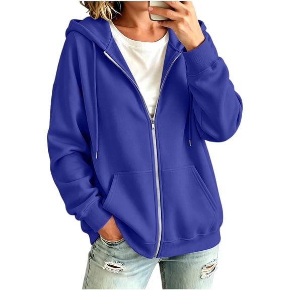 Oversized Zip Up Hoodie For Women Casual Long Sleeve Sweatshirts Fall Winter Track Jackets, XL