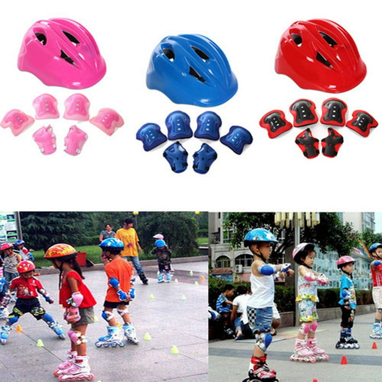 Kids Protective Gear Set 7Pcs Sport Safety Equipment Adjustable Child Helmet Knee Elbow Pads Wrist Guards for Skating Skateboard Hoverboard Scooter