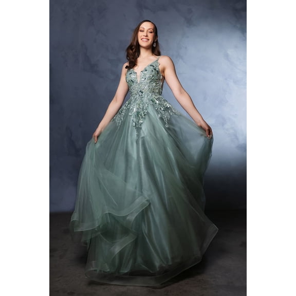 Women's May Queen Prom 2026 Dress Sleeveless Plunging Neck Gala Gown MQ2135 Sage Green 6