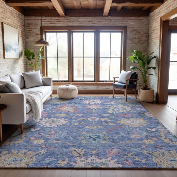 Addison Rugs Mayfield Premium Machine Washable Transitional Global Blue Rectangle Rug, 9' x 12'
