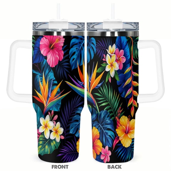 40oz Tropical Floral Travel Tumbler Insulated Car Cup with Lid Straw Large Capacity Reusable Coffee Cup for Hot and Cold Drinks Gift for Women Men Holiday Gift