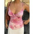 thumbnail image 6 of Women'S Y2k Floral Tops V Neck Wrap Irregular Hem Sleeveless Spaghetti Strap Tank Top Pink L, 6 of 9