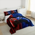 thumbnail image 4 of Feelyou Futuristic Gamepad Boys Bedding Comforter Set, Fashion Red Blue Honeycomb Twin Comforter Sets, Modern Video Game Reversible Bedding Set, Ultra Soft Bedroom Decor, 2 Pieces, 4 of 9