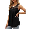 thumbnail image 2 of Camisetas de Tirantes de Verano para Mujer, Corte Holgado, Túnicas Plisadas, Escote Redondo, Sin Mangas, Encaje, Dobladillo Curvo, Fluidas. Negro XXXL, 2 of 6