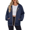 thumbnail image 2 of Hoodies for Women Sweatshirt Zip Up Hoodie Fall Fashion Trendy Long Sleeve Jackets Winter Clothing Outfits Navy S, 2 of 8