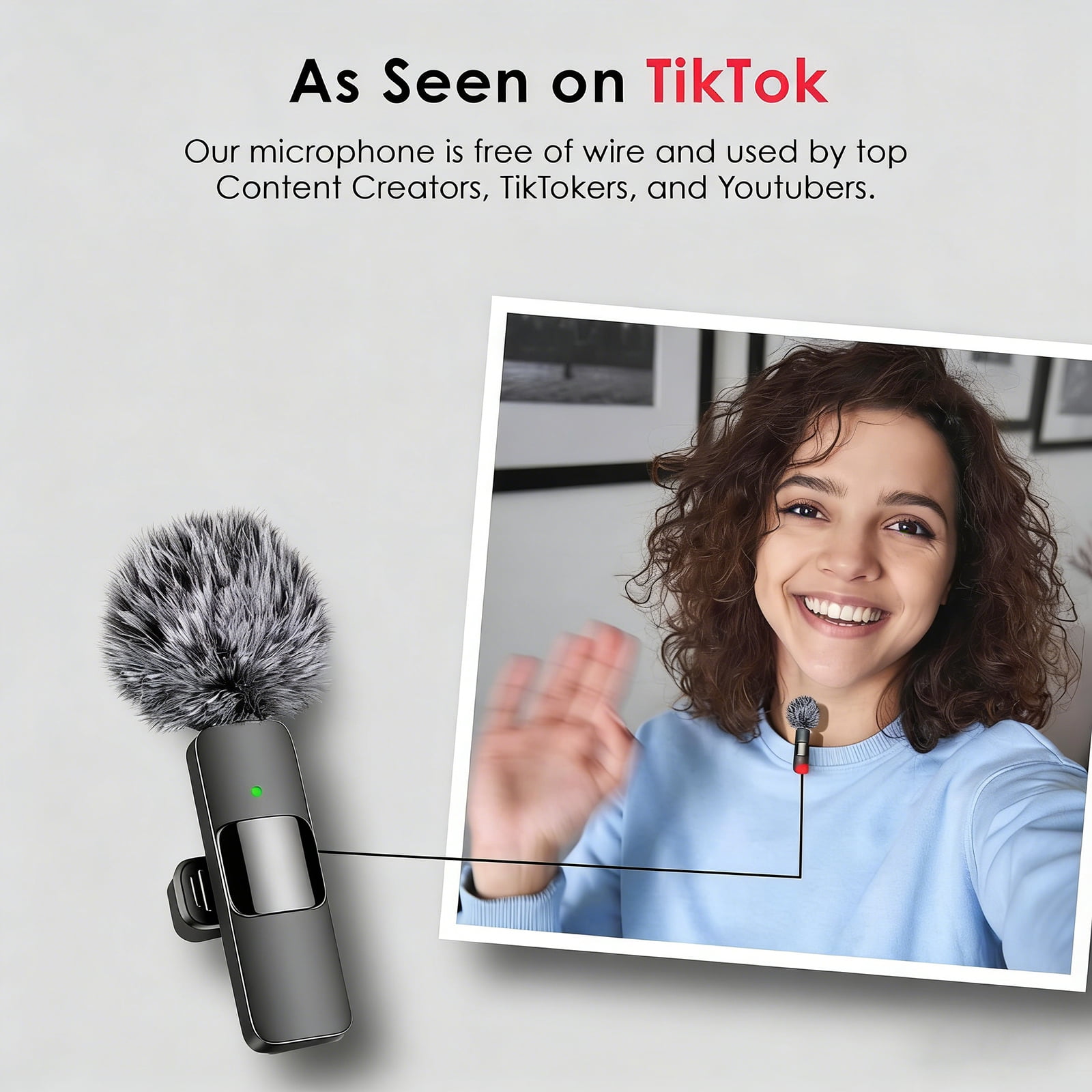 K9 Wireless Lavalier Microphone - Mini Noise Reduction Professional Lapel Mic, Compatible with iPhone, Android Phones & Tablets