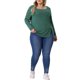 thumbnail image 2 of Blusas de túnica casual de manga larga con cuello cuadrado y botones laterales para mujeres de tallas grandes Agnes Orinda 3X verde, 2 of 6