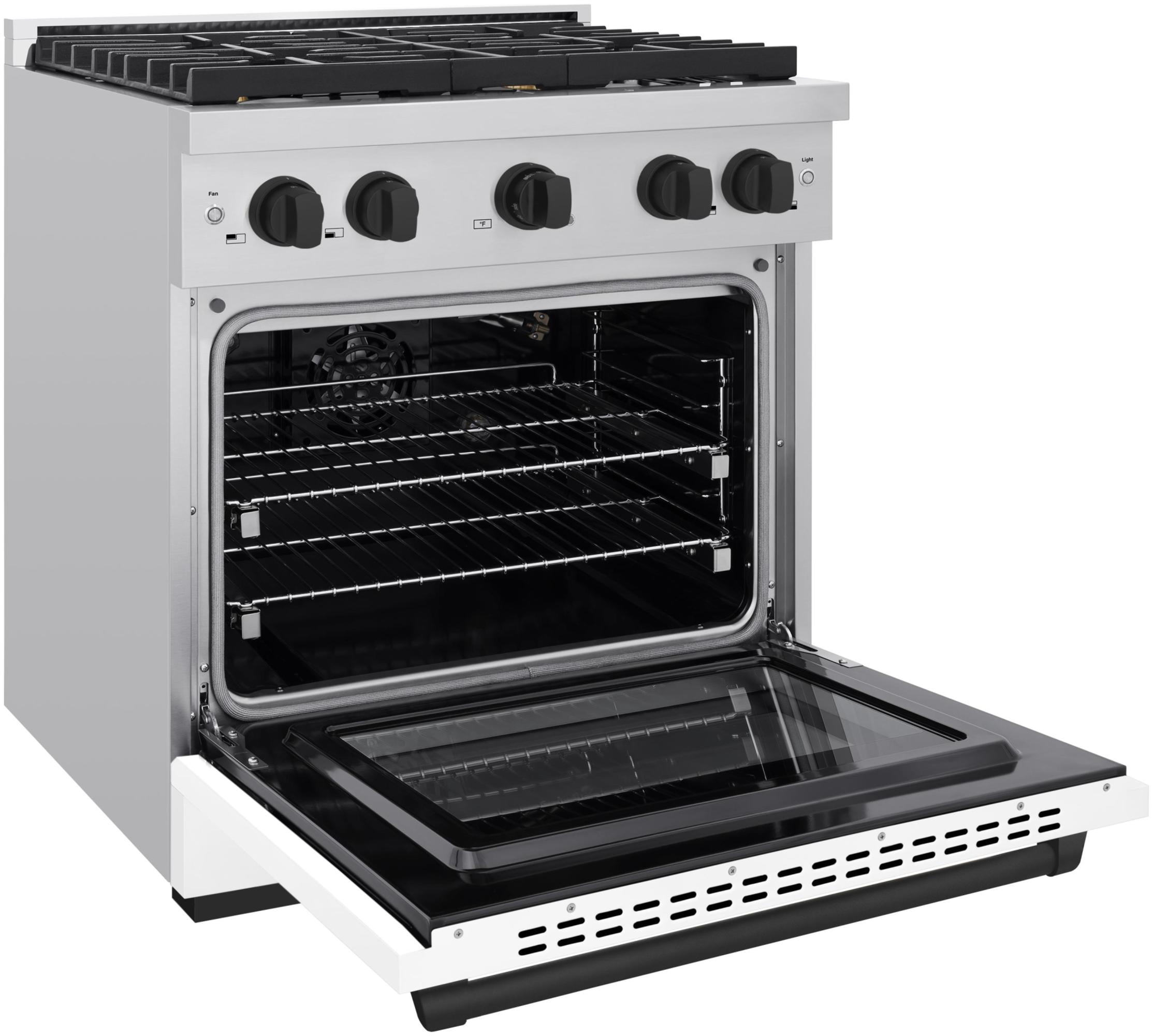 ZLINE Autograph Edition 30 in. 4.2 cu. ft. 4 Burner Gas Range with Convection Gas Oven in Stainless Steel with White Matte Door and Matte Black Accents (SGRZ-WM-30-MB)
