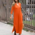 thumbnail image 2 of Besolor Maxi Dress for Women Trendy V Neck 3/4 Sleeve Casual Loose Split Flowy Fall Spring Long Dresses, 2 of 8