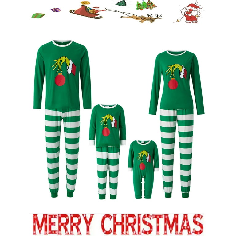 Family Matching Christmas Pajamas Set Holiday Loungewear Sleepwear Set Striped Tee Bottom Elf PJS Outfit for Adult Kids Baby