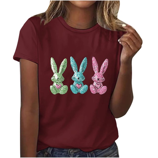 Pisexur Hauts de Printemps pour Femmes 2025, Hauts d'Entraînement Femmes, Hauts d'Entraînement Femmes T-Shirt Imprimé Manches Courtes Col Rond Chandail à la Mode Vin, m