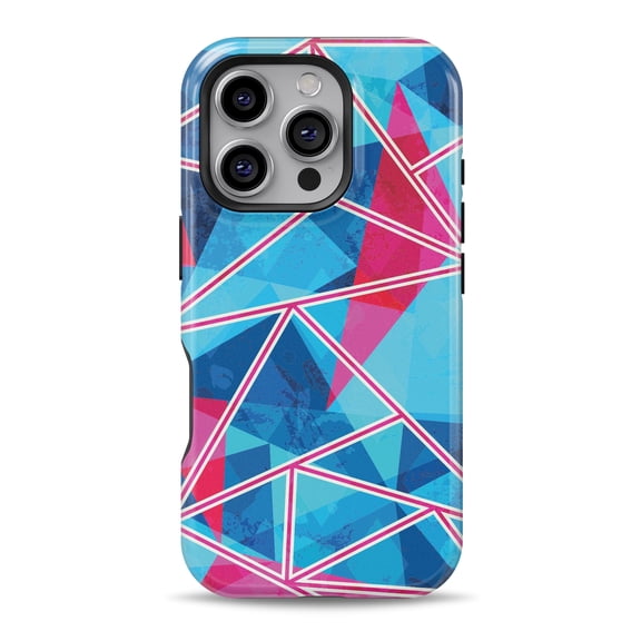 DesignSkinz Scratch-Resistant Hard Slim Case Compatible with iPhone 16 (Compatible with MagSafe) - Vivid Blue and Pink Sharp Shapes