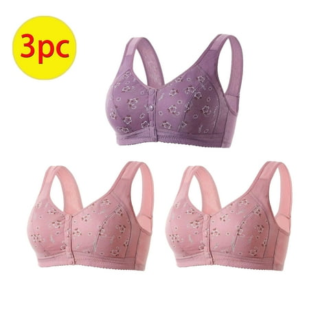 GERsome 3PCS Women s Front Closure Bras Posture Full Coverage Plus Size No Underwire Support Plunge Seamless Bra 3PCS#2Hot Pink/Purple XL