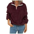 thumbnail image 2 of Xcmzpl Womens Zip Up Fleece Sweatshirts Loose Fit Solid Color Crewneck Sweatshirt Athletic Sweater Tops Dressy Casual Long Sleeve Blouses Winter Fashion, 2 of 8