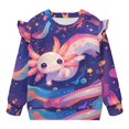 thumbnail image 5 of Yuyamidu Starry Sky Axolotl Sweatshirt for Girls Size 5-6 Pink Long Sleeve Ruffle Shoulder Crewneck Sweatshirts Pullover Tops Soft Comfy Everyday Clothes Playwear School Outdoor Play, 5 of 8