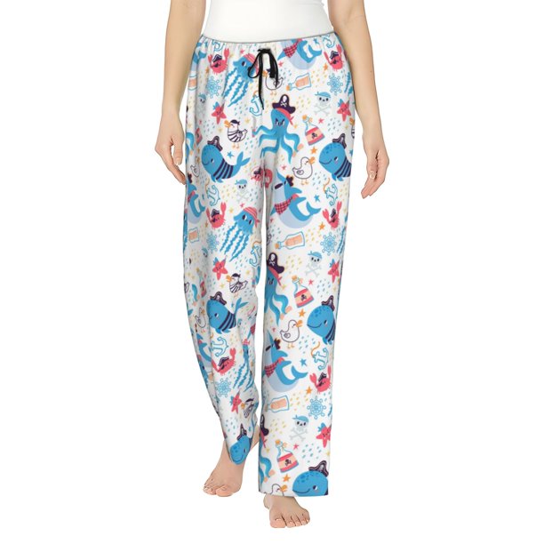 Fotbe Cute Shark Pantalones de Pijama para Mujer, Pantalones de Dormir, Pantalones Pj con Cordón y Bolsillos-3X-Large