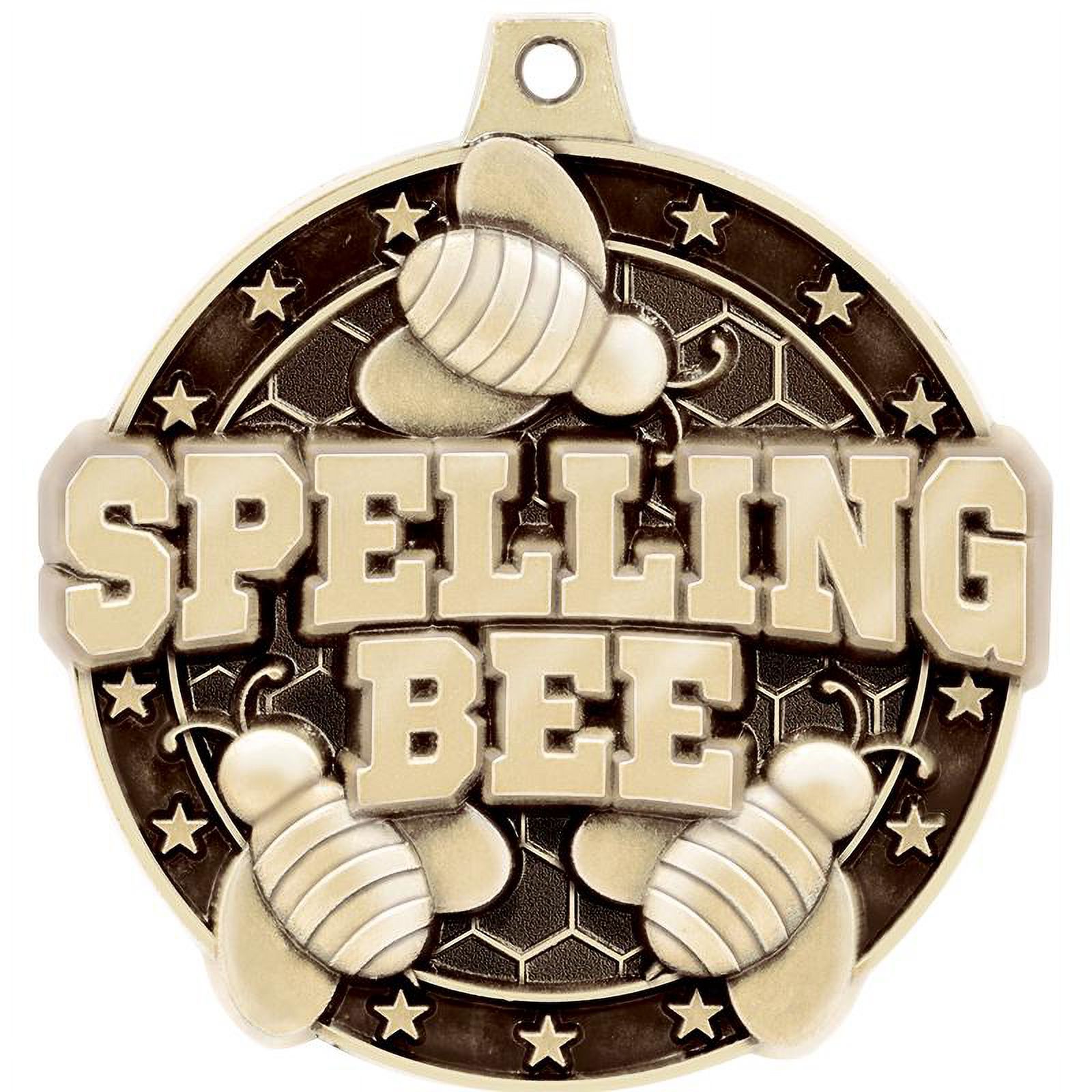 Spelling Bee Medals, 2" Gold Diecast Spelling Bee Medal Award 10 Pack