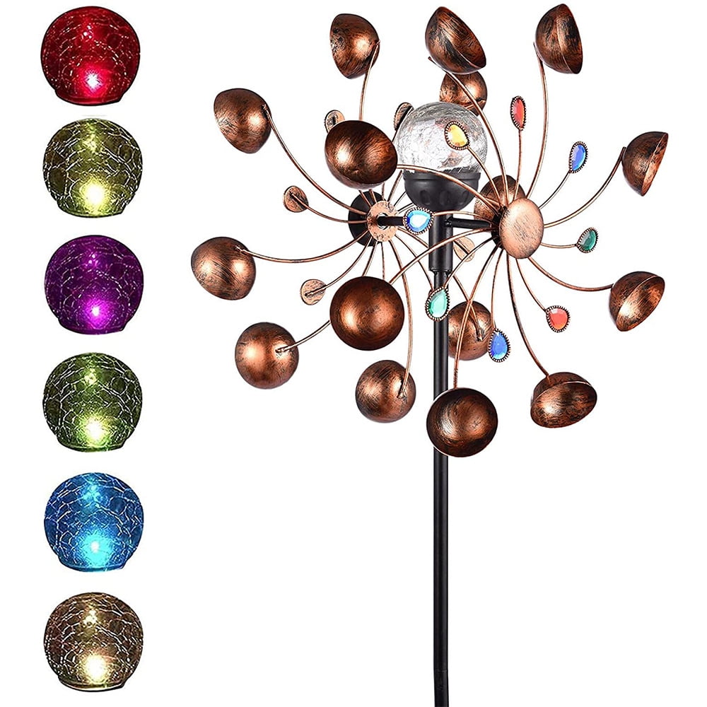 NUENUN Wind Spinner Outdoor Metal Improved 360 Degrees Swivel Multi-Color LED Lighting Solar Powered Glass Ball with Kinetic Wind Spinner-Metal Sculpture Construction-Outdoor Yard Lawn 