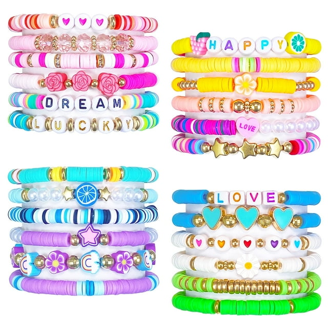 Juego de pulseras SIELEVIN, 24 unidades, coloridas cuentas de arcilla para niñas