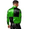 thumbnail image 2 of TiaoBug Mens Horse Racer Costume Satin Jackets Contrast Checkerboard Outerwear Halloween Party Fancy Dress Green&Black XL, 2 of 7