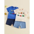 thumbnail image 3 of BemeyourBBs Toddler Baby Boy Summer Clothes Infant Baby Boys Summer 2 Piece Outfit Excavator Truck Airplane Embroidery Short Sleeve T Shirt and Elastic Waist Solid Pockets Shorts Set, 3 of 9