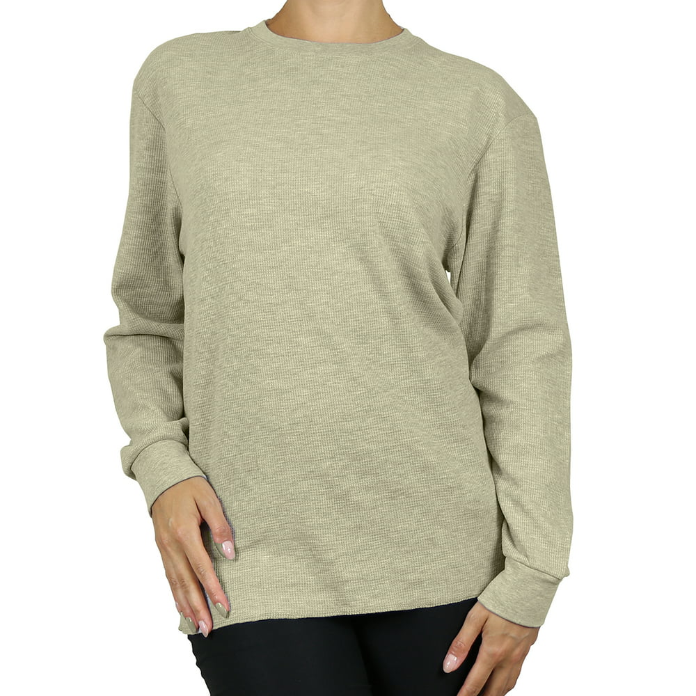 GBH - GBH Women's Loose Fit Crew Neck Waffle-Knit Thermal Shirt (S-2XL)