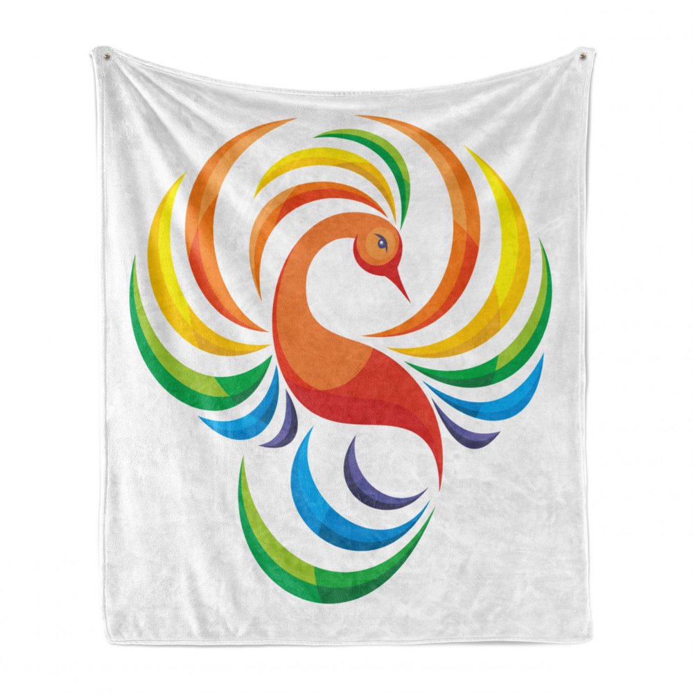 Phoenix Soft Flannel Fleece Throw Blanket, Rainbow Toned Bird Fantasy