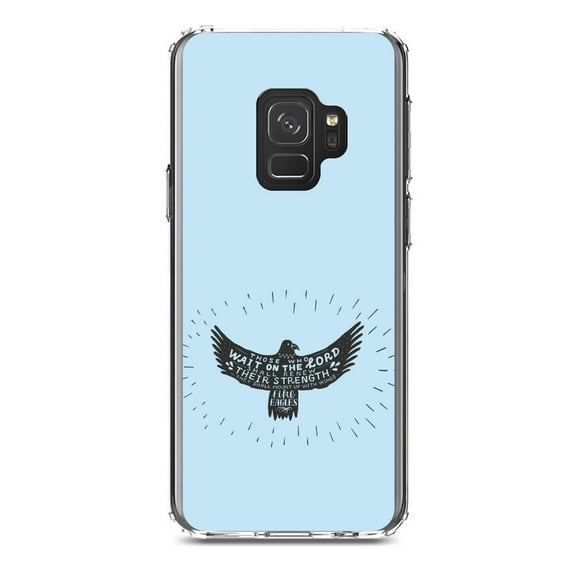 DistinctInk Clear Shockproof Hybrid Case for Samsung Galaxy S9 (5.8" Screen) - TPU Bumper, Acrylic Back, Tempered Glass Screen Protector - MountUp with Wings Like Eagles
